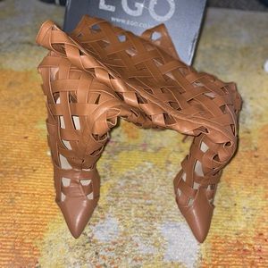 EGO BOOTS : CAGED POINTED TOE BROWN BOOTS
